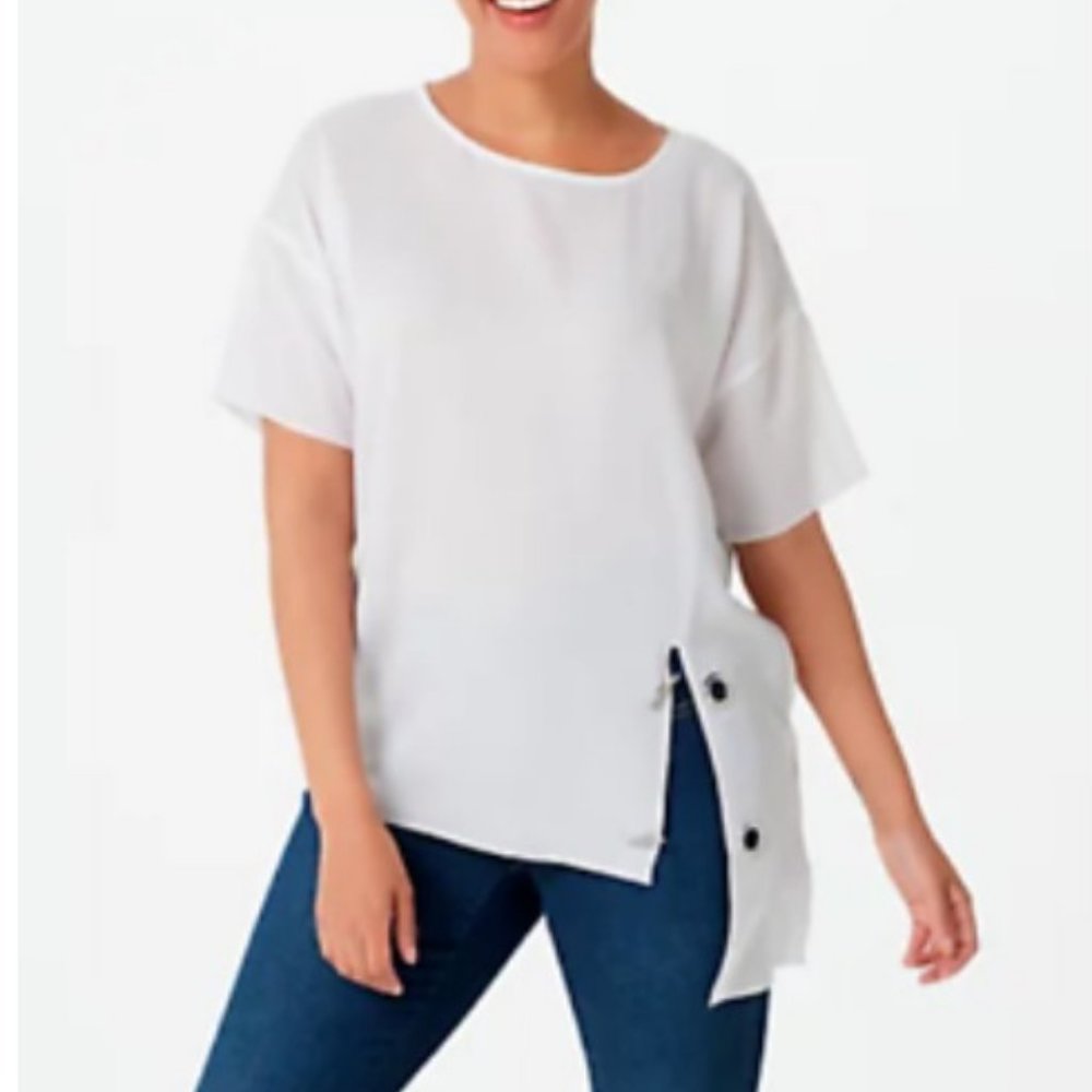 Truth + Style Woven Asymmetrical Hi-Low Hem Top  11923